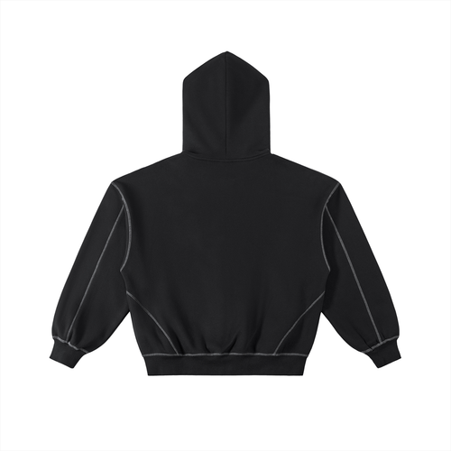 Allah u akbar Contrast-Stitched Boxy Fleece Zip Hoodie