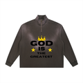 GOD IS THE GREATEST Sun Fade Raw Edge Quarter-Zip Sweatshirt