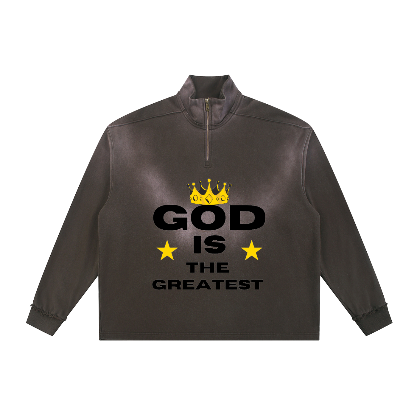 GOD IS THE GREATEST Sun Fade Raw Edge Quarter-Zip Sweatshirt
