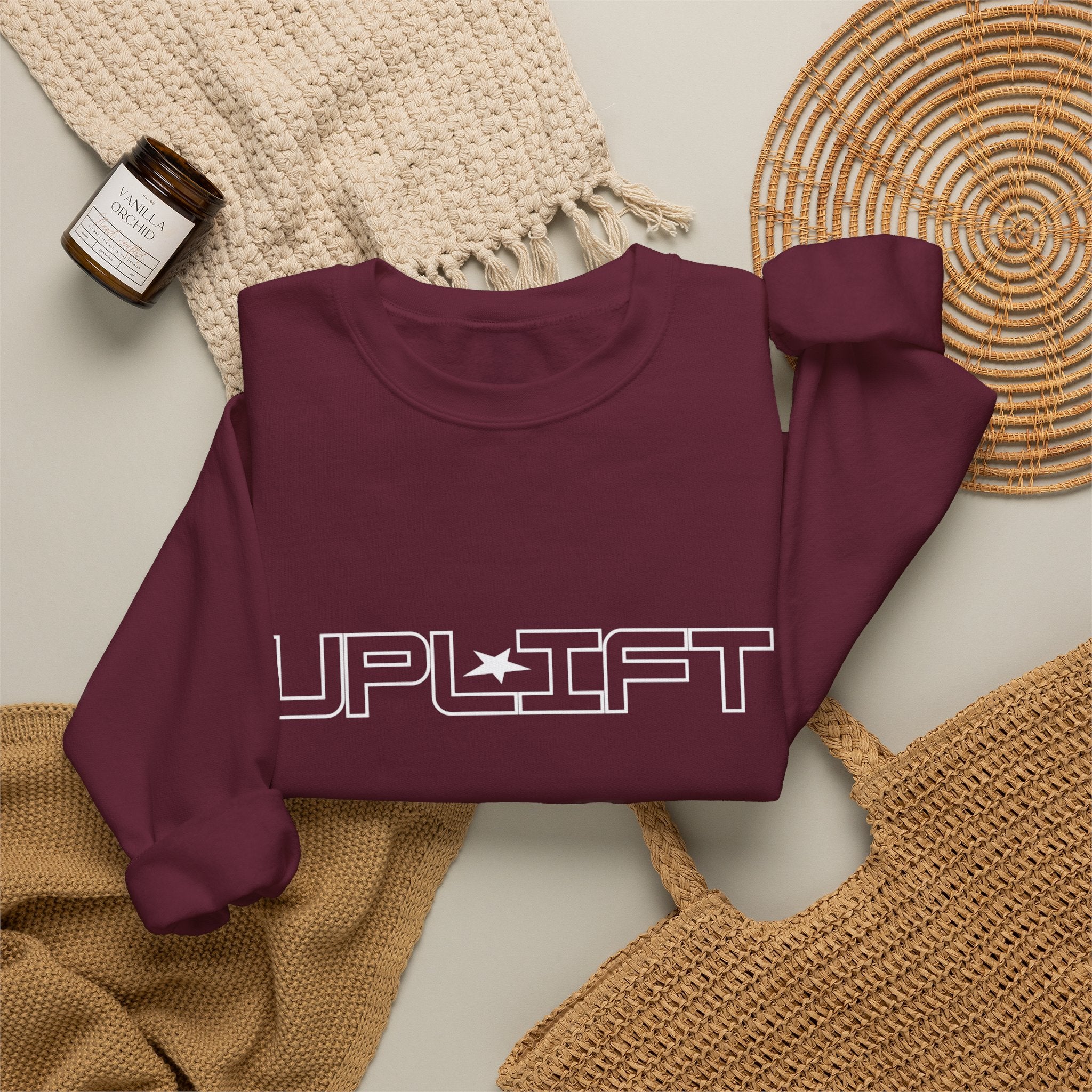 Uplift Crewneck Sweatshirt — Minimal White Logo Star Pullover