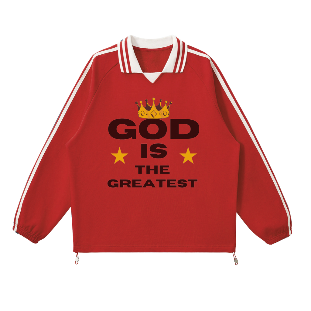 God is the greatest Contrast Striped Lapel Collar Sweatshirt