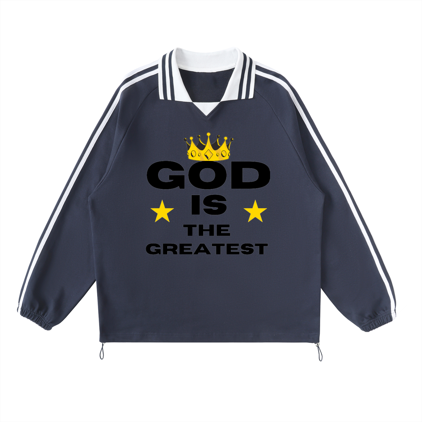 God is the greatest Contrast Striped Lapel Collar Sweatshirt