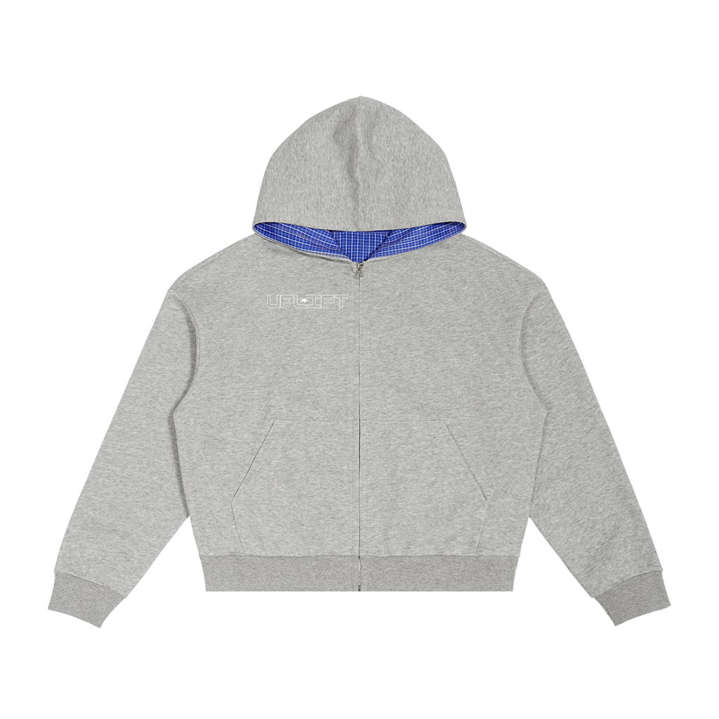 Uplift Contrast Plaid Boxy Zip Hoodie