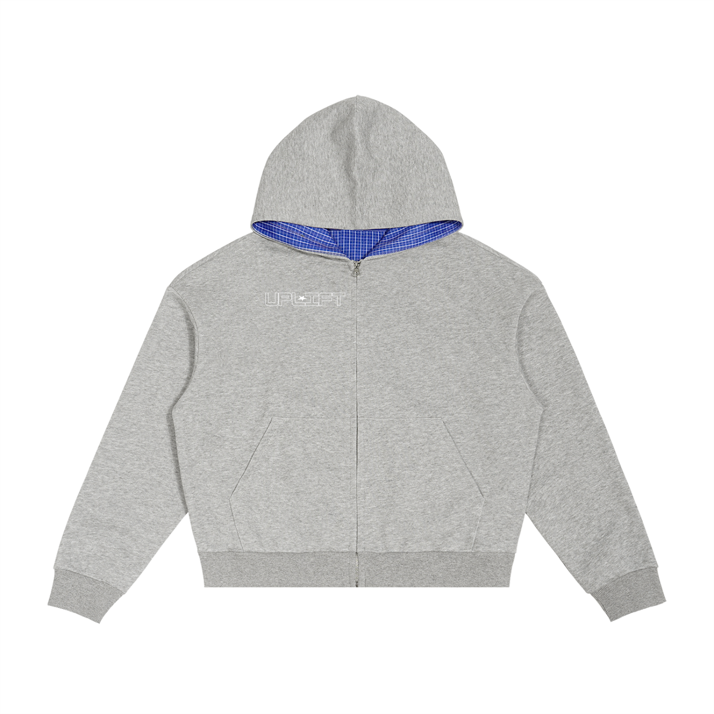 Uplift Contrast Plaid Boxy Zip Hoodie