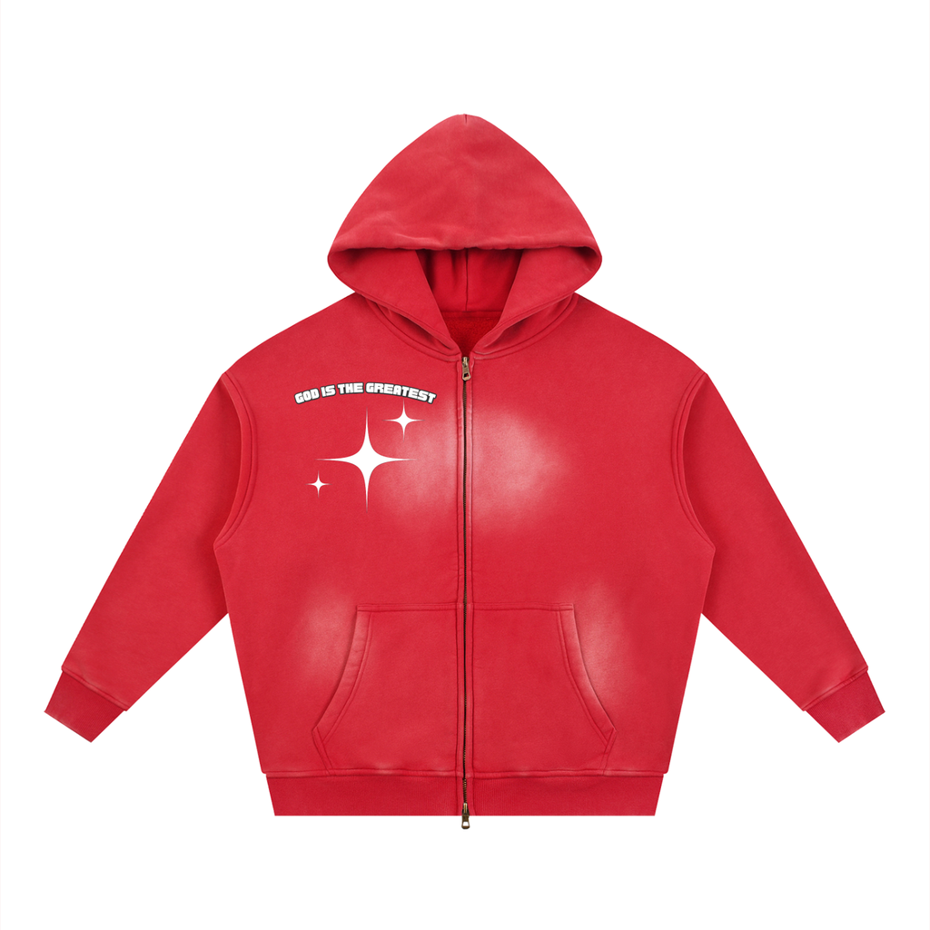 God is the greatest Sun fade Two-way Zipper Boxy Fleece Hoodie