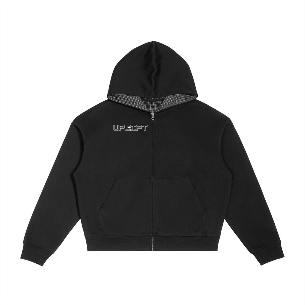 Uplift Contrast Plaid Boxy Zip Hoodie