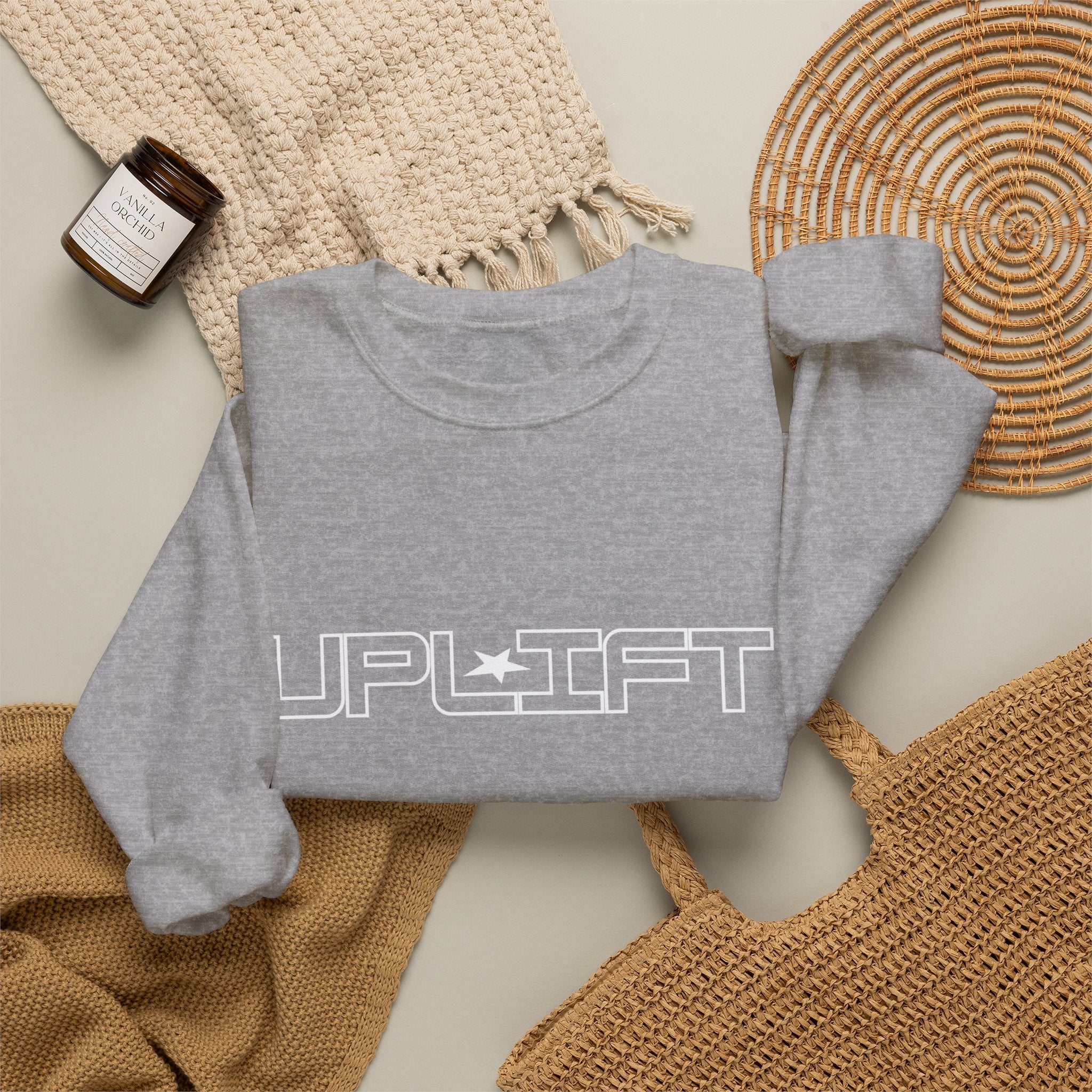Uplift Crewneck Sweatshirt — Minimal White Logo Star Pullover