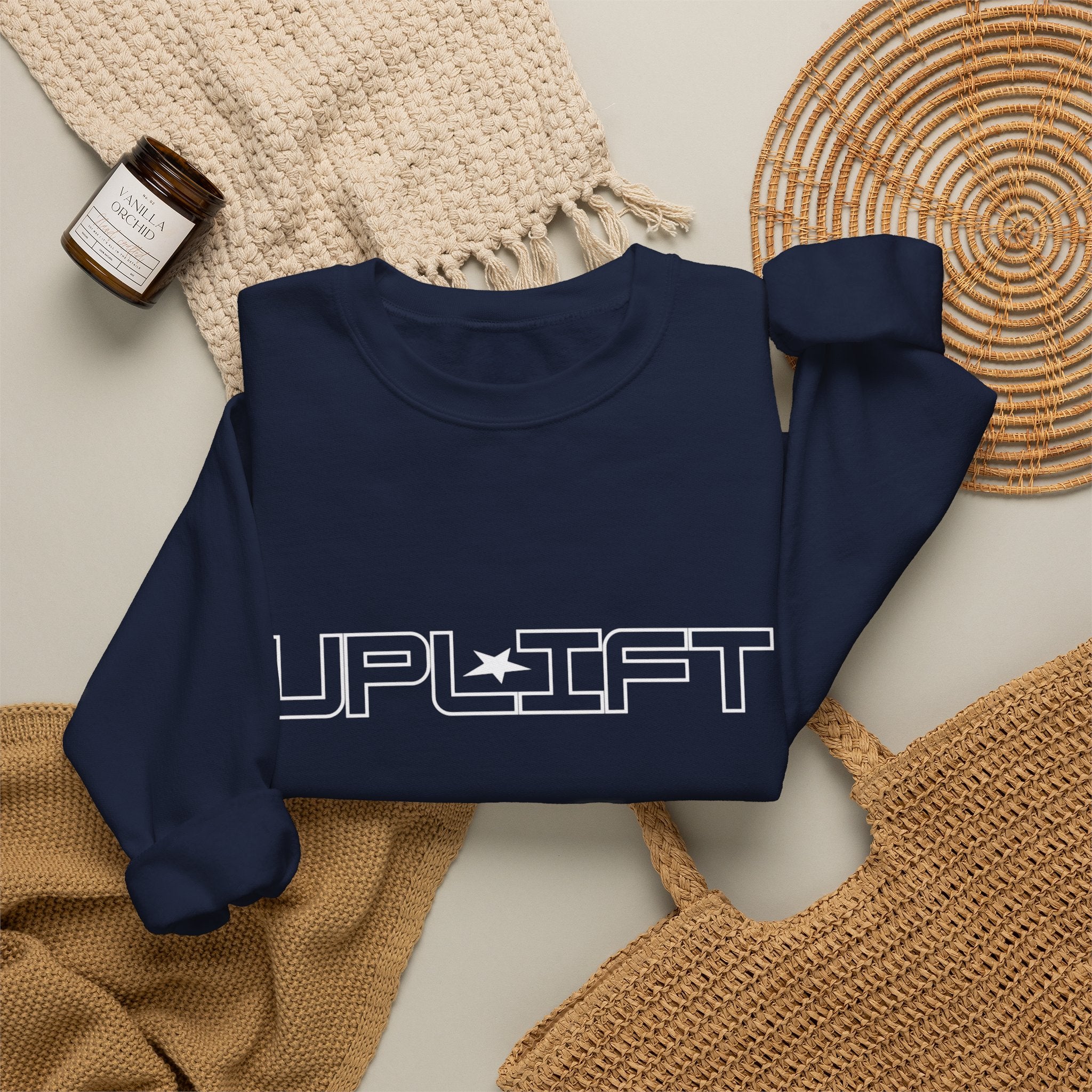 Uplift Crewneck Sweatshirt — Minimal White Logo Star Pullover