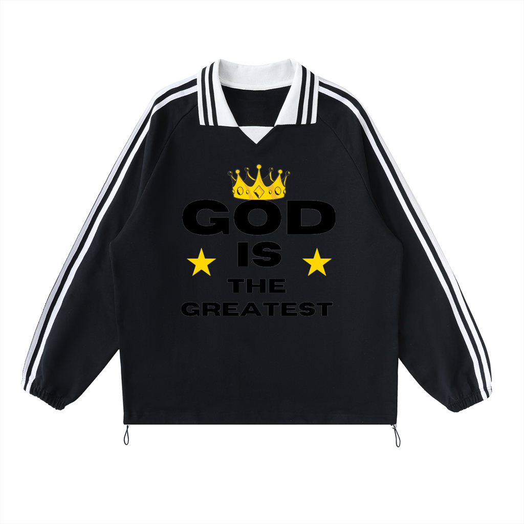 God is the greatest Contrast Striped Lapel Collar Sweatshirt