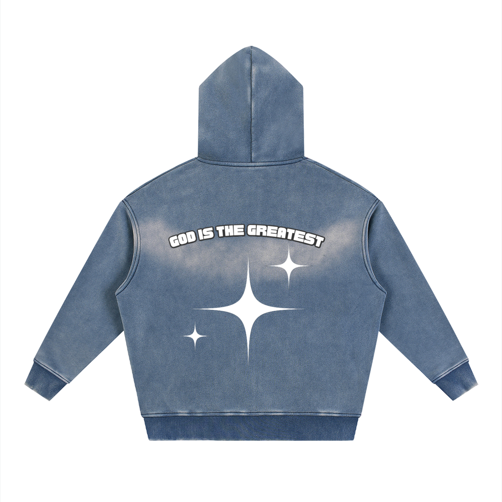 God is the greatest Sun fade Two-way Zipper Boxy Fleece Hoodie
