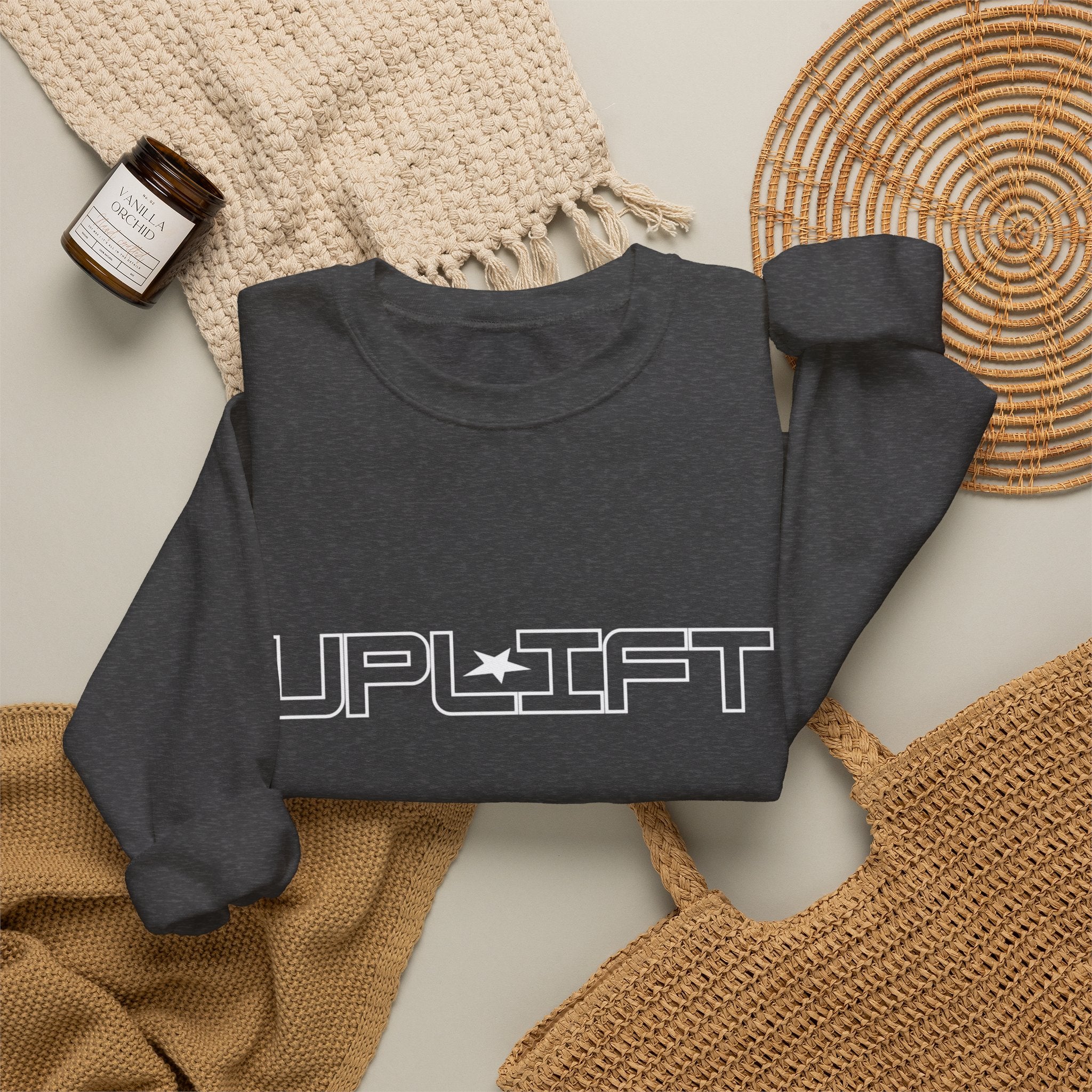 Uplift Crewneck Sweatshirt — Minimal White Logo Star Pullover
