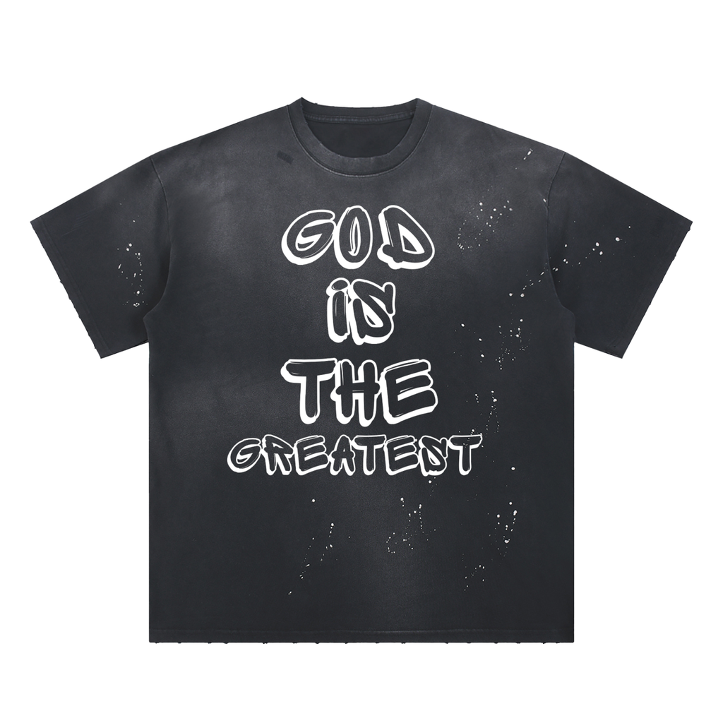 God is the greatest Hand-Frayed Sunfade Paint Splatter T-Shirt