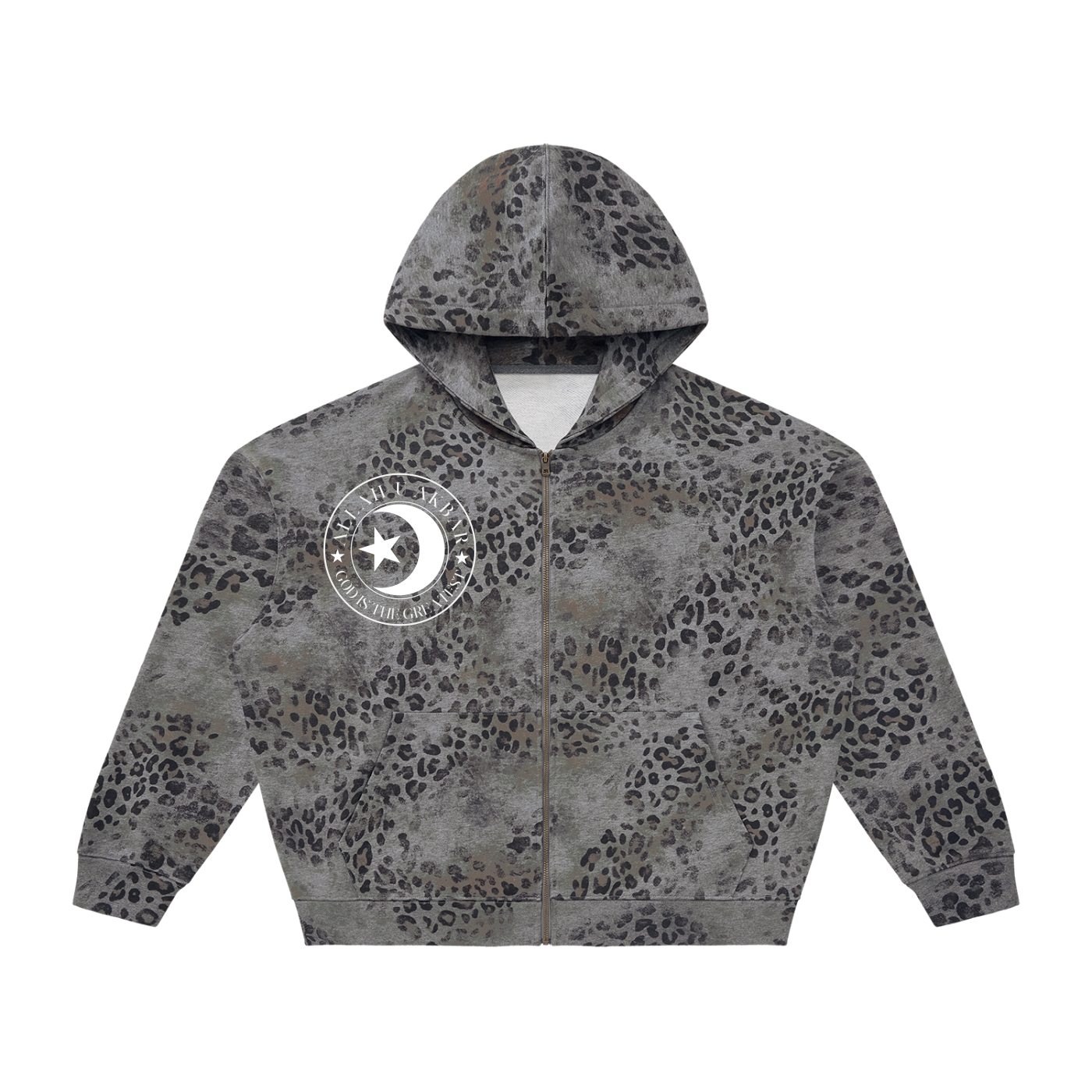 Allah u akbar Unisex Vintage Wash Leopard Full Zip Hoodie