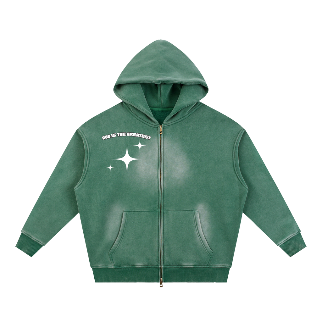 God is the greatest Sun fade Two-way Zipper Boxy Fleece Hoodie