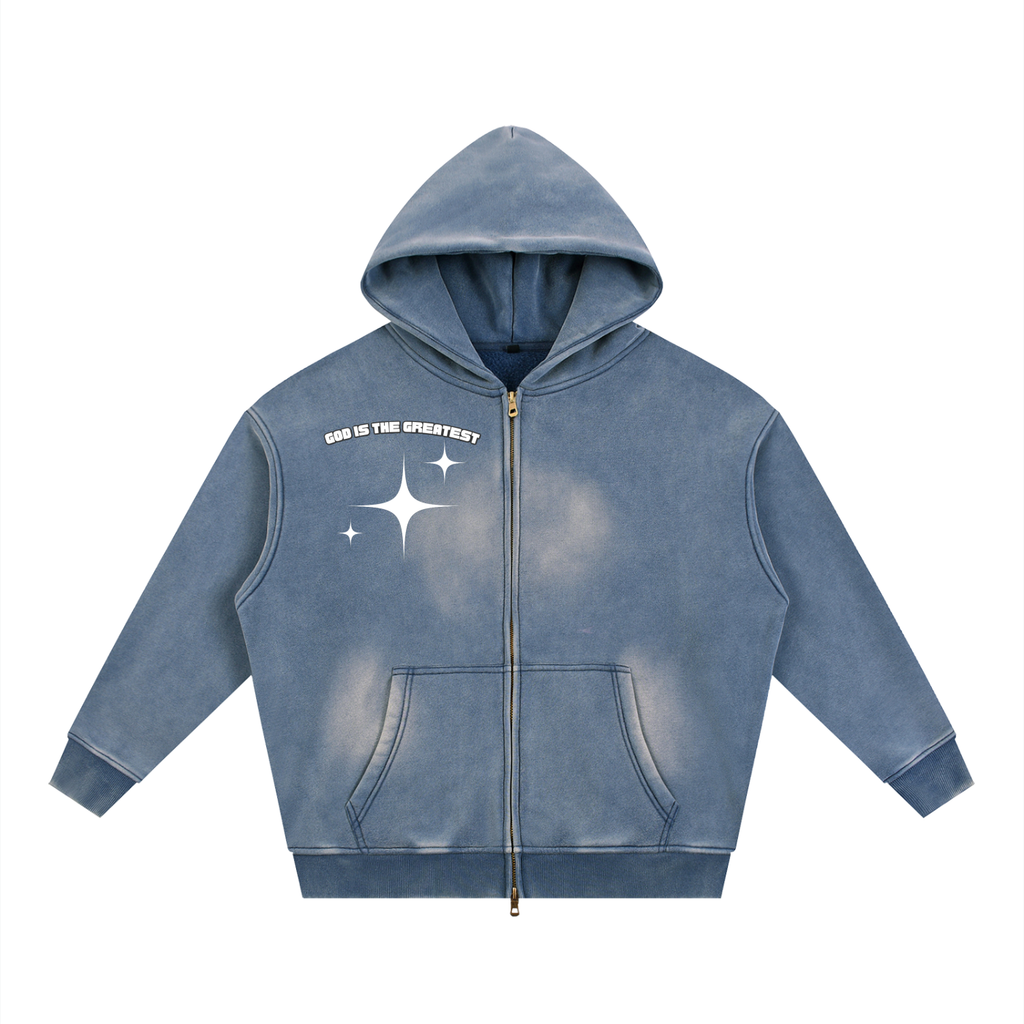 God is the greatest Sun fade Two-way Zipper Boxy Fleece Hoodie