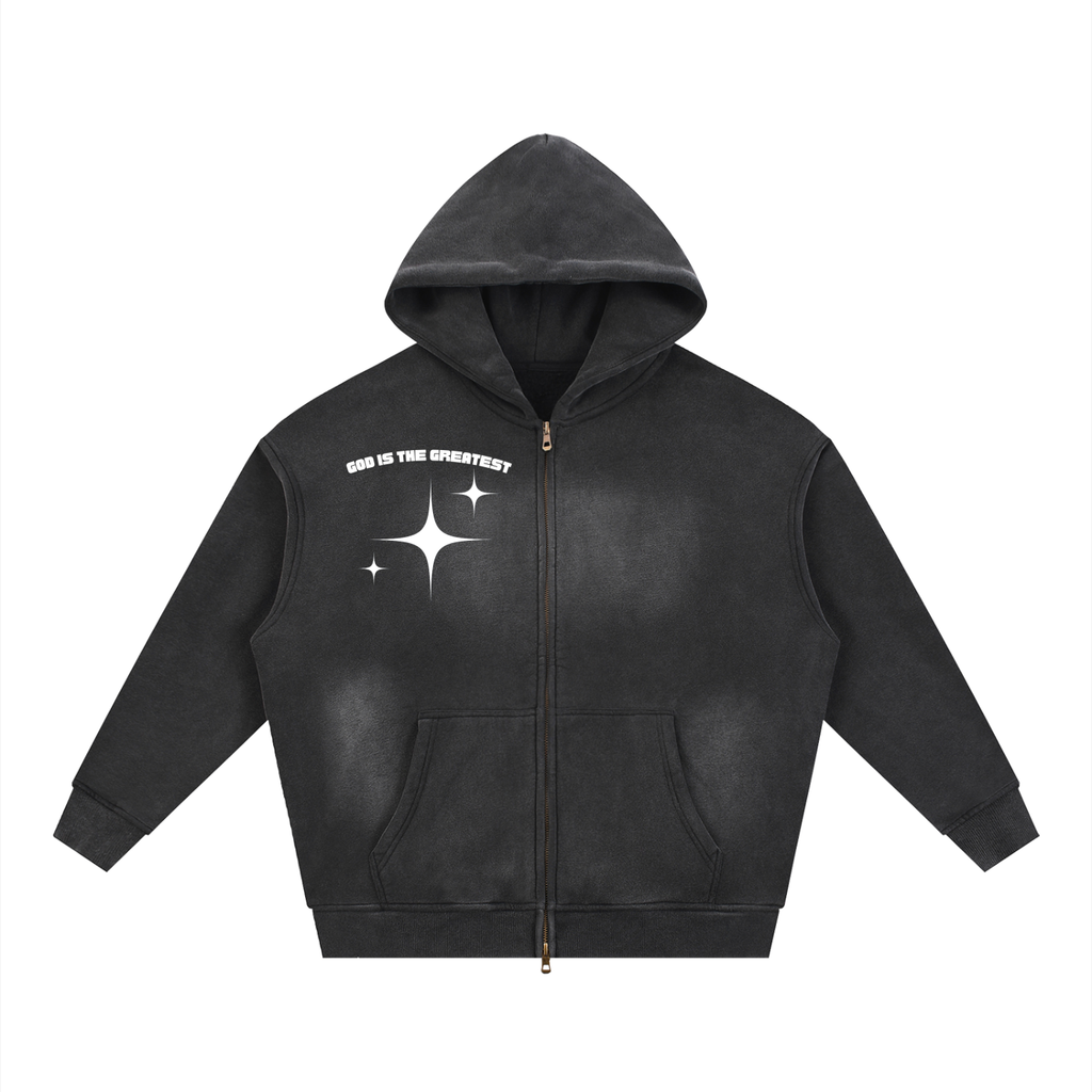 God is the greatest Sun fade Two-way Zipper Boxy Fleece Hoodie