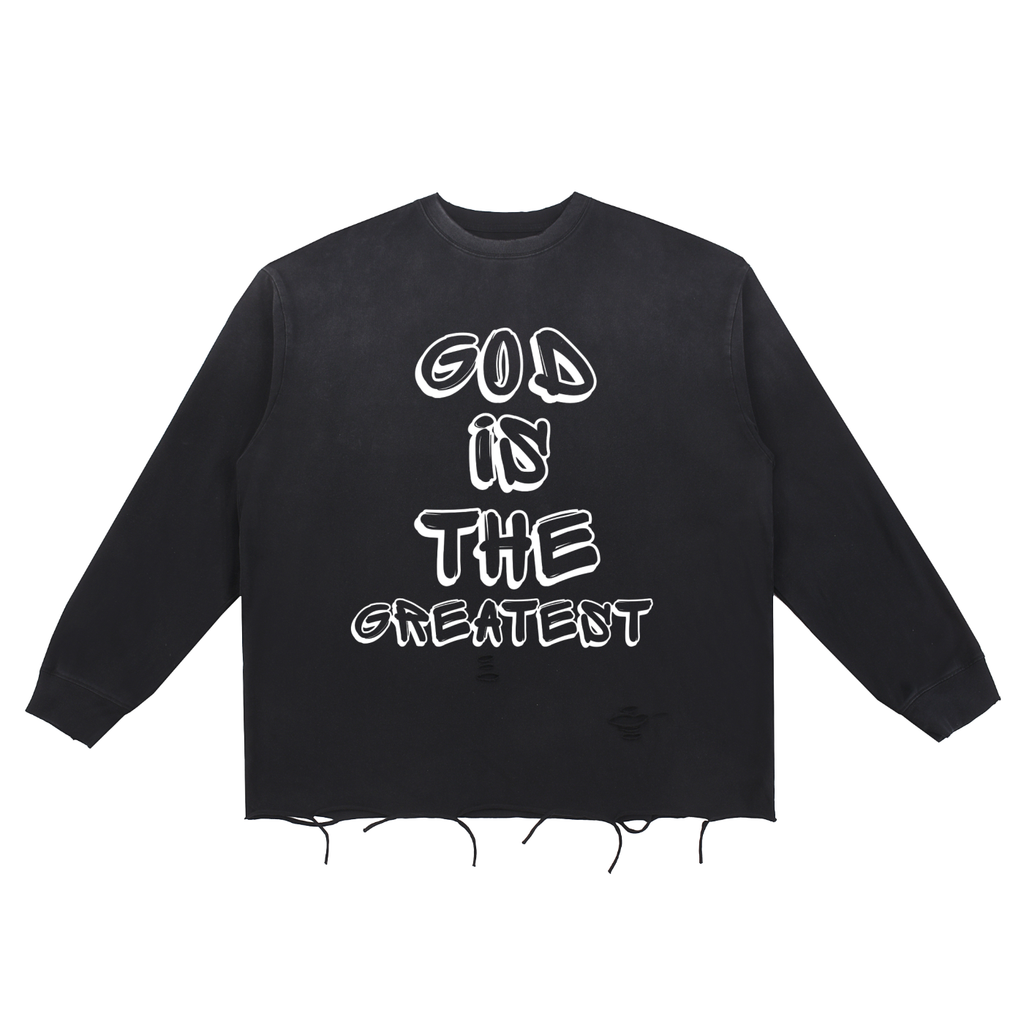 God is the greatest Snow Wash Raw Edge Cotton T-Shirt