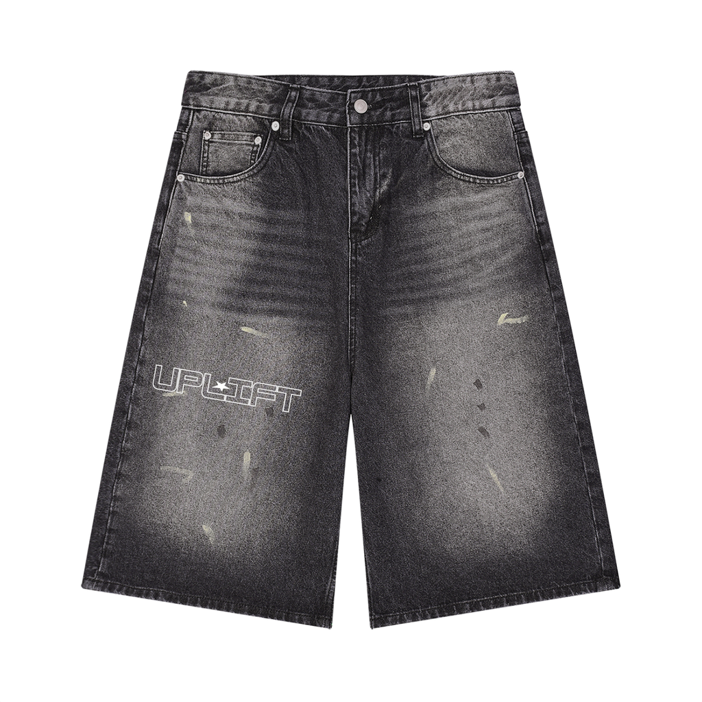 Uplift Men’s Vintage Wash Wide Leg Denim Shorts