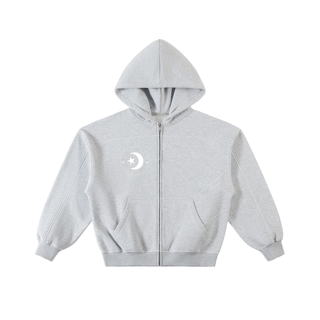Allah u akbar Contrast-Stitched Boxy Fleece Zip Hoodie