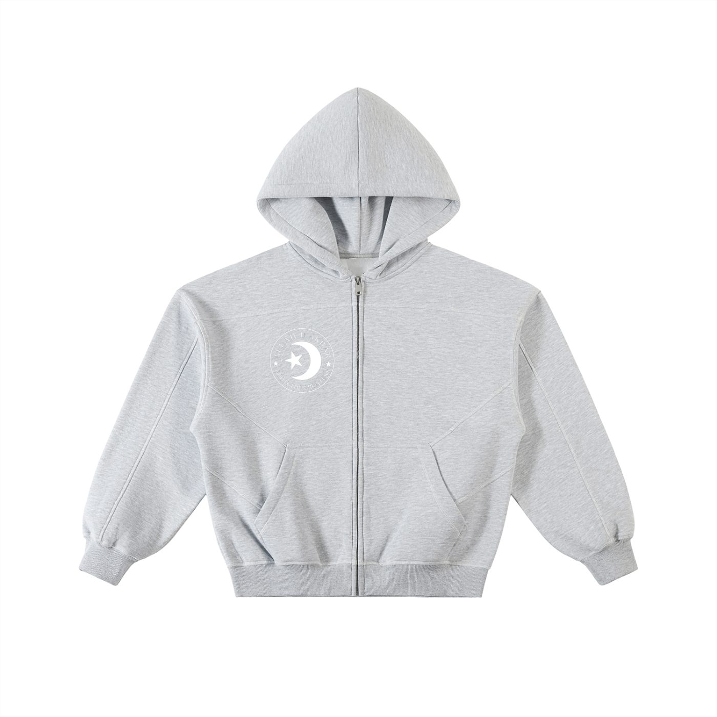 Allah u akbar Contrast-Stitched Boxy Fleece Zip Hoodie