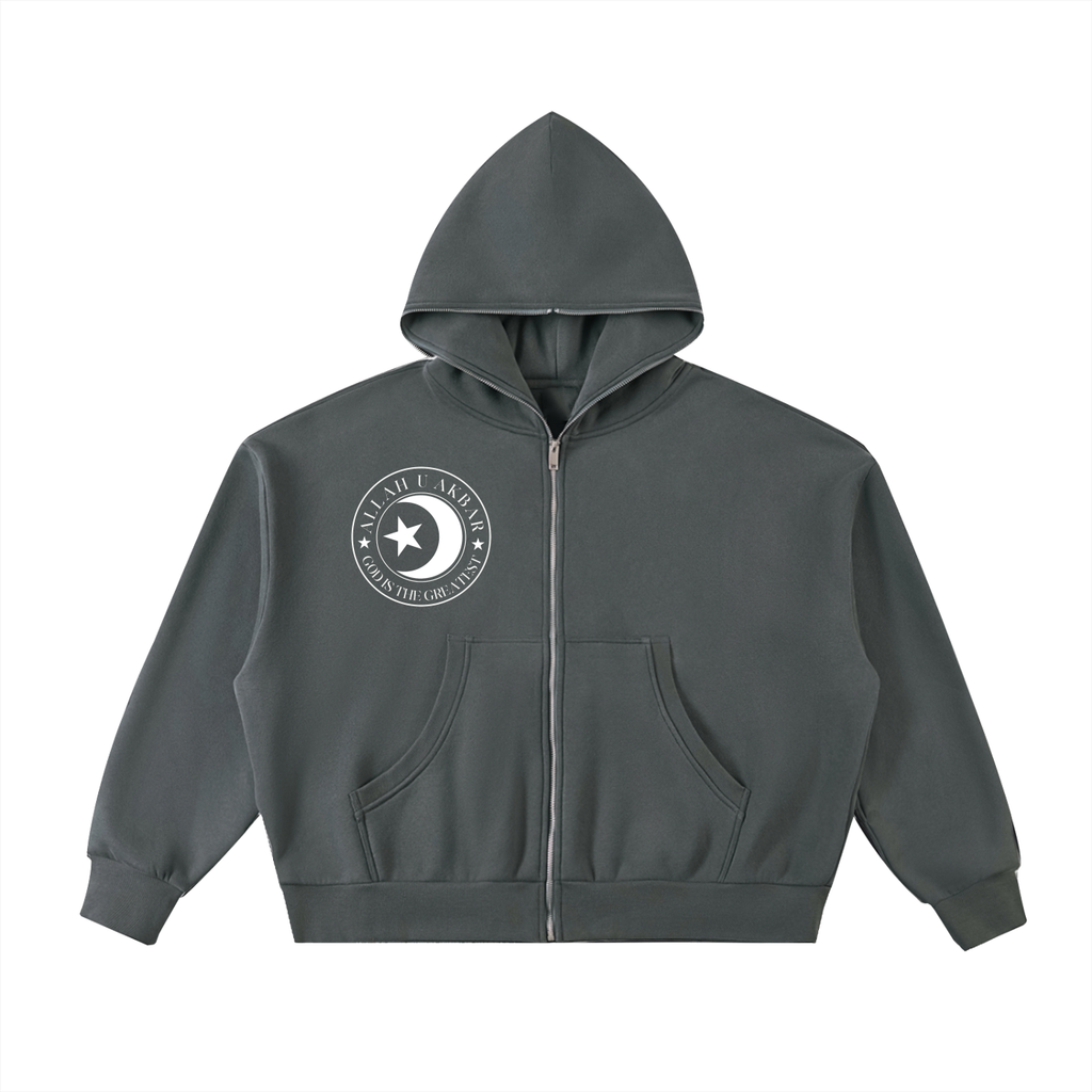 Allah u akbar Fleeced Full-Zip Boxy Hoodie