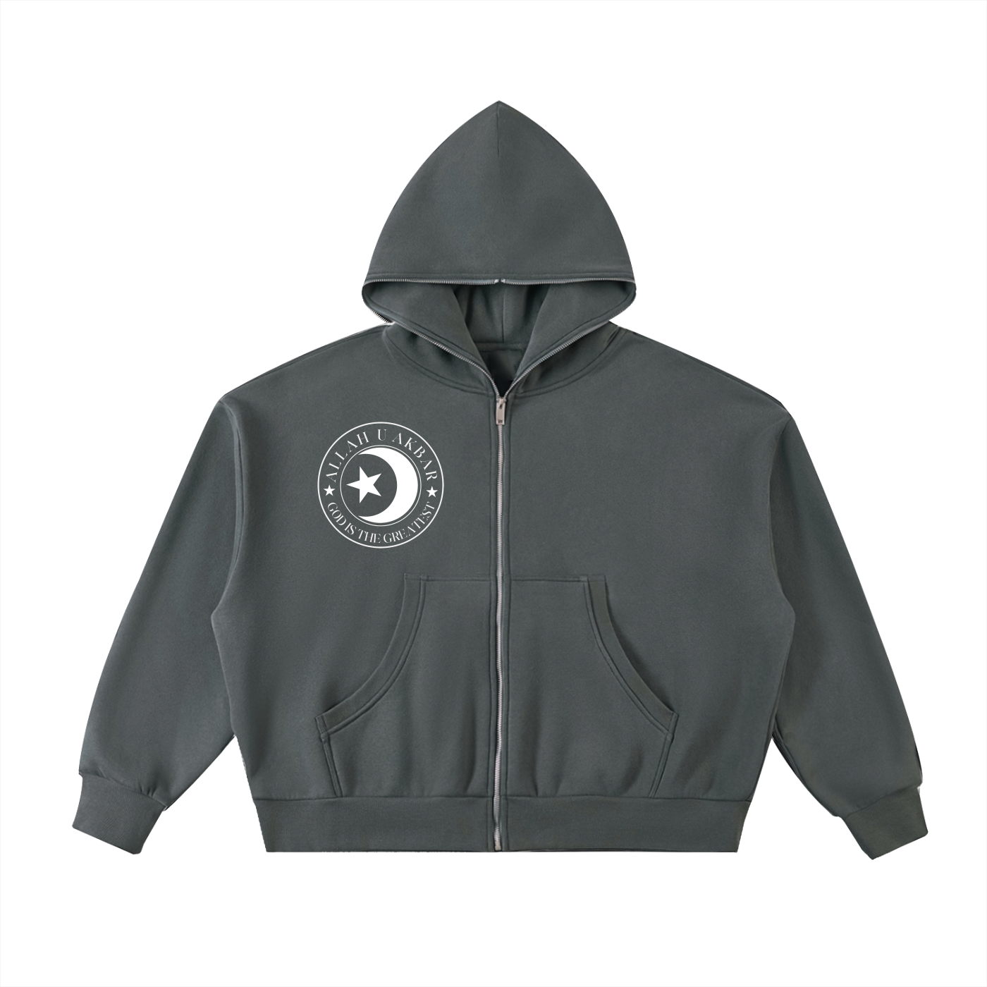 Allah u akbar Fleeced Full-Zip Boxy Hoodie