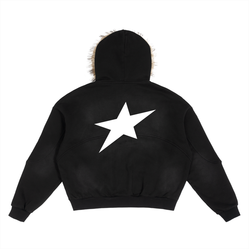 Sun Fade Boxy Detachable Fur Hoodie