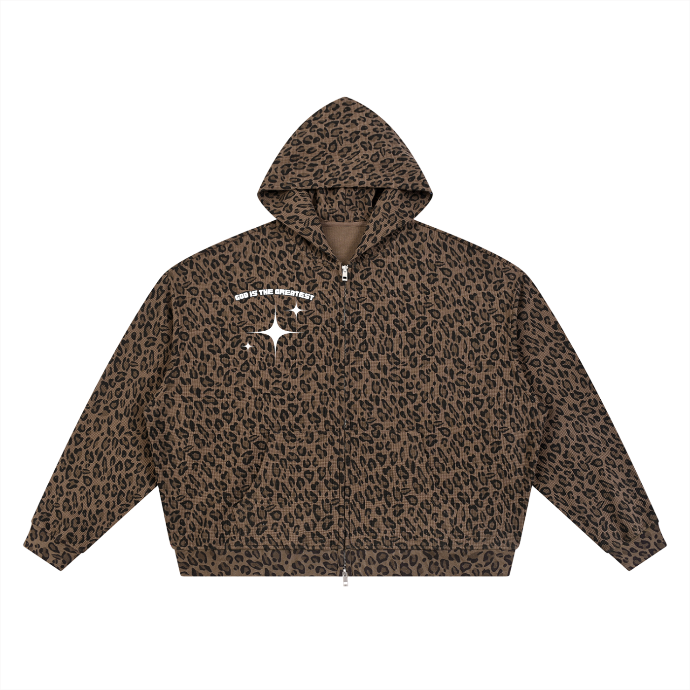 Unisex Leopard Print Waffle Full Zip Hoodie