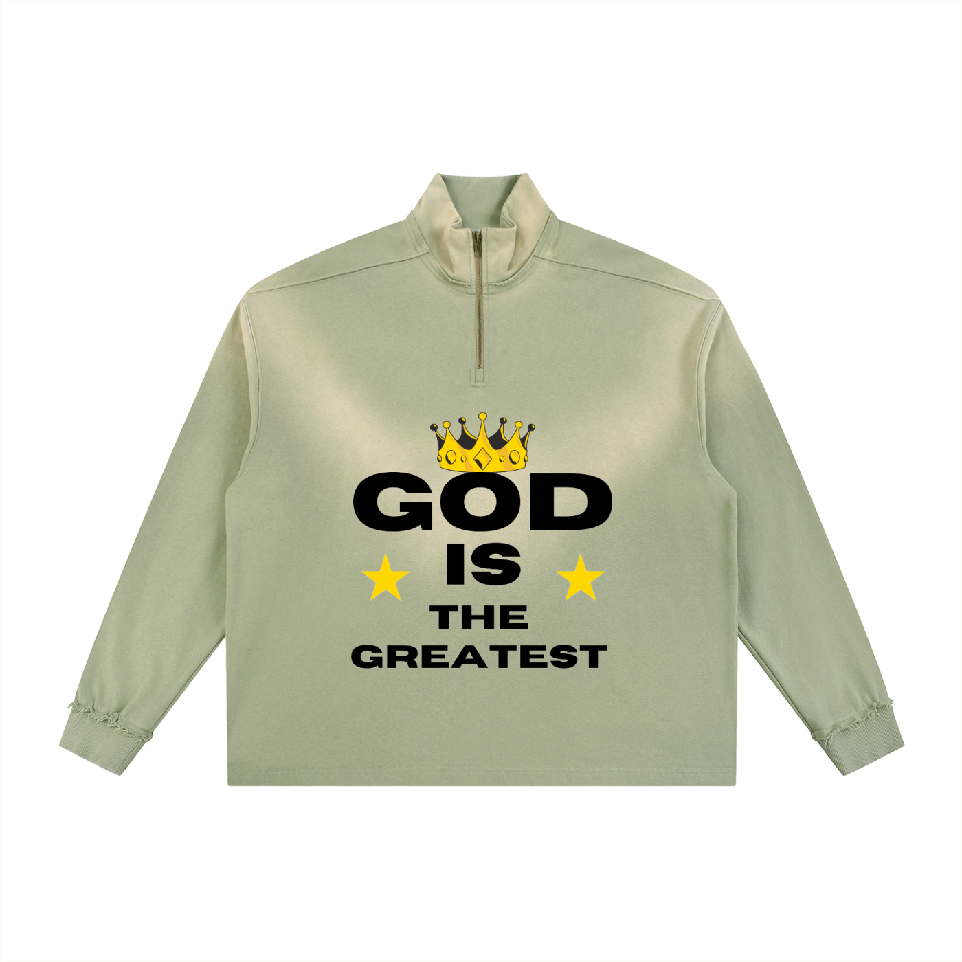 GOD IS THE GREATEST Sun Fade Raw Edge Quarter-Zip Sweatshirt