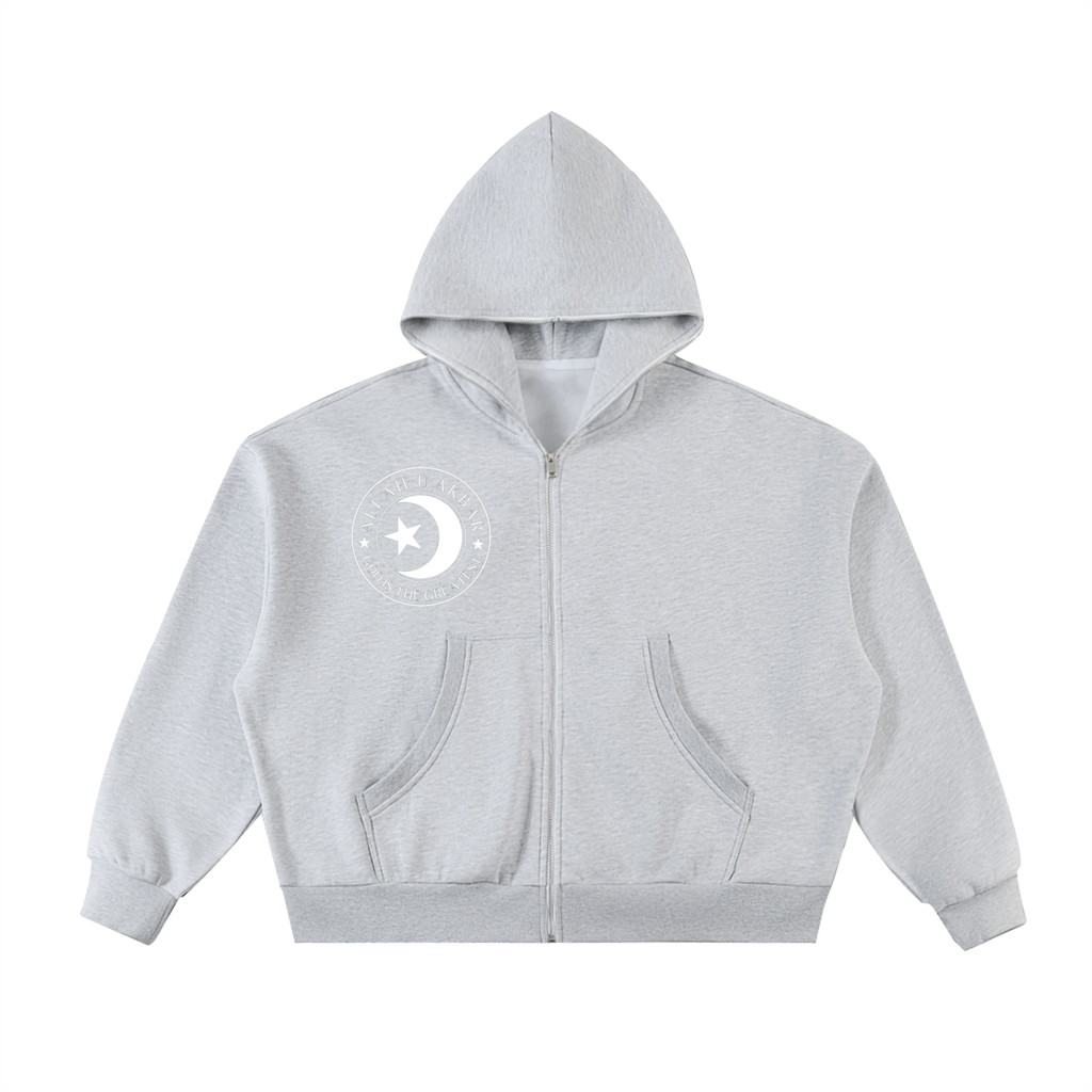 Allah u akbar Fleeced Full-Zip Boxy Hoodie